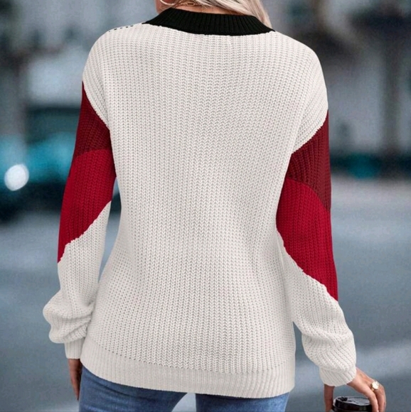 Women Casual Contrast Color Round Neck Drop Shoulder Long Sleeve - Picture 2 of 5